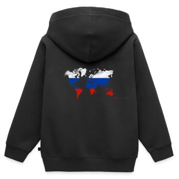 Carte du monde Russie - Sweat Premium à capuche zippé enfant bio - noir - Dos - AI Model Kid Male (0cm)