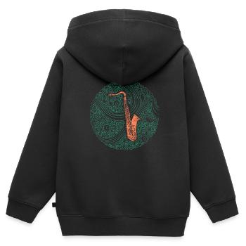 saxophone - Sweat Premium à capuche zippé enfant bio - noir - Dos - AI Model Kid Male (0cm)