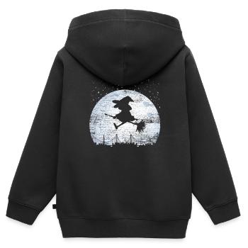 Balai de sorcière cadeau magique de balai de sorcière - Sweat Premium à capuche zippé enfant bio - noir - Dos - AI Model Kid Male (0cm)