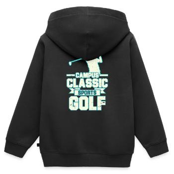 Conception classique de T-shirt de golf de sports de campus - Sweat Premium à capuche zippé enfant bio - noir - Dos - AI Model Kid Male (0cm)