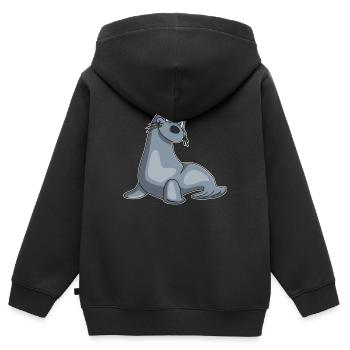 Robbe Seelöwe Kawaii Geschenk Kindershirt Comic - Kinder Premium Organic Zip Hoodie - Schwarz - Hinten - AI Model Kid Male (0cm)