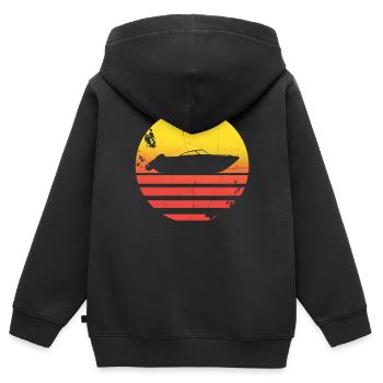Motorboot - Kinder Premium Organic Zip Hoodie - Schwarz - Hinten - AI Model Kid Male (0cm)
