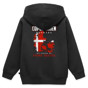 Kopenhagen Dänemark - Kinder Premium Organic Zip Hoodie - Schwarz - Hinten - AI Model Kid Male (0cm)