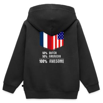 50% néerlandais 50% américain 100% génial immigrant - Sweat Premium à capuche zippé enfant bio - noir - Dos - AI Model Kid Male (0cm)