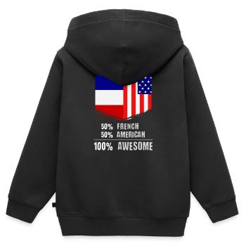 50% français 50% américain 100% génial immigrant - Sweat Premium à capuche zippé enfant bio - noir - Dos - AI Model Kid Male (0cm)