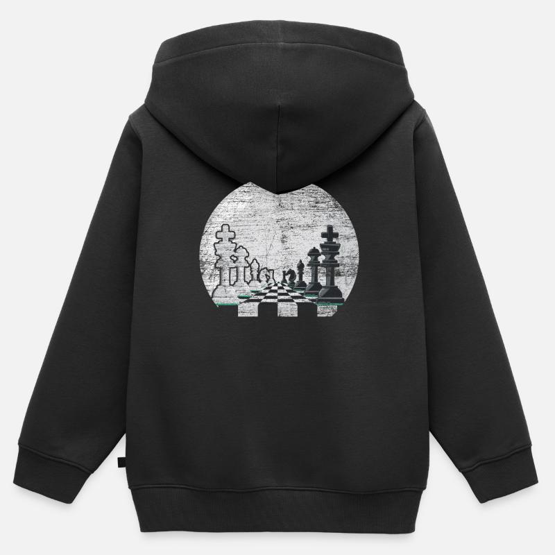 Échecs en échecs lune d’échecs jeu d’échecs - Sweat Premium à capuche zippé enfant bio - noir