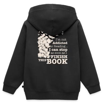 Buch lesen - Kinder Premium Organic Zip Hoodie - Schwarz - Hinten - AI Model Kid Male (0cm)