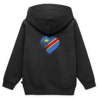 Grungy I Love D Republic of Congo Heart Flag - Kids Premium Organic Zip-up Hoodie - black - Back - AI Model Kid Male (0cm)
