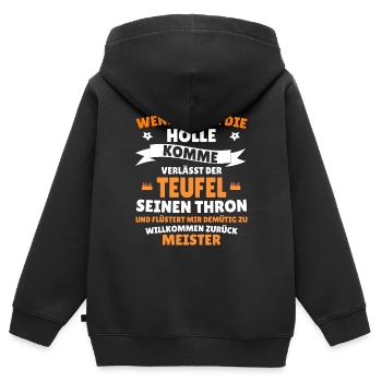 Wenn ich in die Hölle komme Teufel Thron - Kinder Premium Organic Zip Hoodie - Schwarz - Hinten - AI Model Kid Male (0cm)