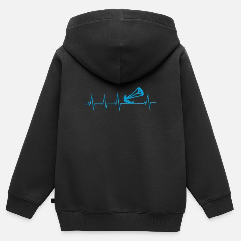 Cadeau de kitesurf - Sweat Premium à capuche zippé enfant bio - noir