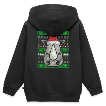 Rhino Ugly Christmas - Kinder Premium Organic Zip Hoodie - Schwarz - Hinten - AI Model Kid Male (0cm)