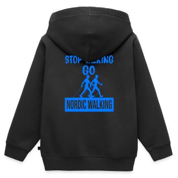 Nordic Walking Quatschen - Kinder Premium Organic Zip Hoodie - Schwarz - Hinten - AI Model Kid Male (0cm)
