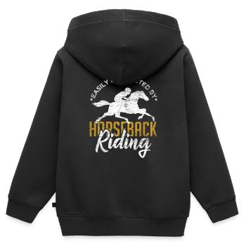 Reiten - Kinder Premium Organic Zip Hoodie - Schwarz - Hinten - AI Model Kid Male (0cm)