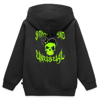 Conception de tee-shirt effrayant mais attrayant fait pour vous! " - Sweat Premium à capuche zippé enfant bio - noir - Dos - AI Model Kid Male (0cm)