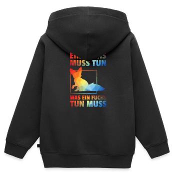 EIN FUCHS MUSS TUN WAS EIN FUCHS TUN MUSS - Kinder Premium Organic Zip Hoodie - Schwarz - Hinten - AI Model Kid Male (0cm)