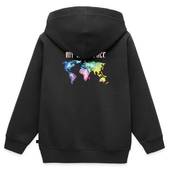 Weltkarte Globus - Kinder Premium Organic Zip Hoodie - Schwarz - Hinten - AI Model Kid Male (0cm)