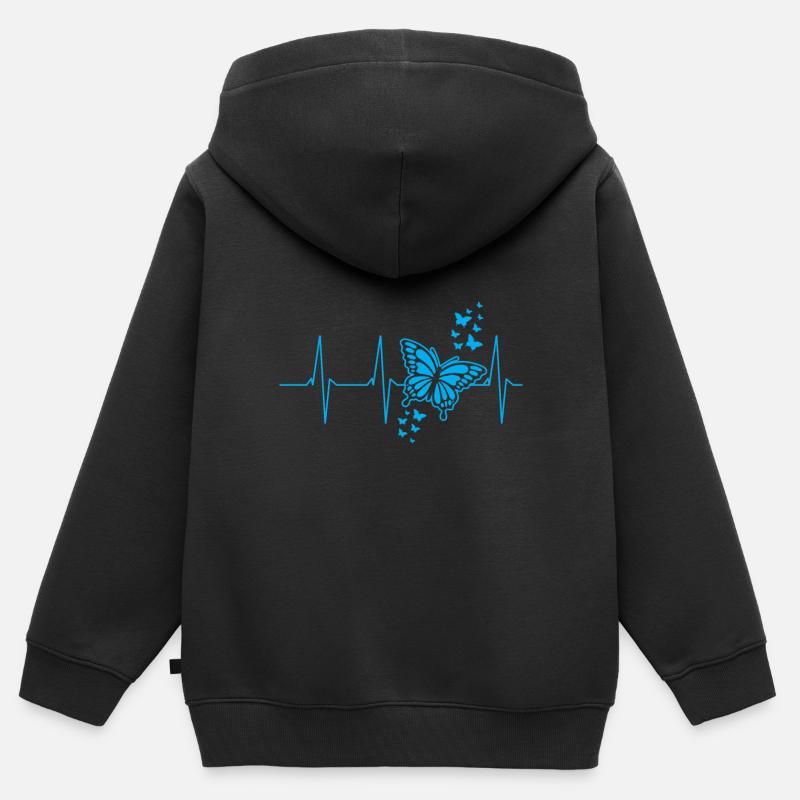 Papillon pouls - Sweat Premium à capuche zippé enfant bio - noir