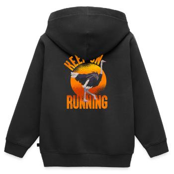 Autruche endurance course - Sweat Premium à capuche zippé enfant bio - noir - Dos - AI Model Kid Male (0cm)