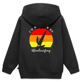 Planche à voile, planche à voile - Sweat Premium à capuche zippé enfant bio - noir - Dos - AI Model Kid Male (0cm)