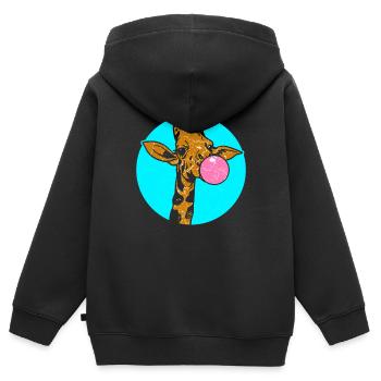 Funny girafe avec bubble-gum - Sweat Premium à capuche zippé enfant bio - noir - Dos - AI Model Kid Male (0cm)
