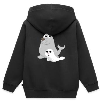 Robbe mit Babyrobbe - Kinder Premium Organic Zip Hoodie - Schwarz - Hinten - AI Model Kid Male (0cm)