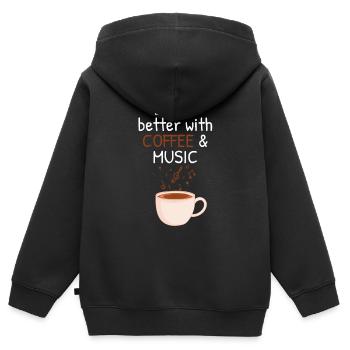 La vie est meilleure avec un cadeau de musique et de café - Sweat Premium à capuche zippé enfant bio - noir - Dos - AI Model Kid Male (0cm)