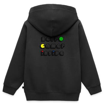 Retro Gamer Inside Joystick Gamer Zocke Pixelart - Sweat Premium à capuche zippé enfant bio - noir - Dos - AI Model Kid Male (0cm)