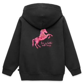 Cheval - Sweat Premium à capuche zippé enfant bio - noir - Dos - AI Model Kid Male (0cm)