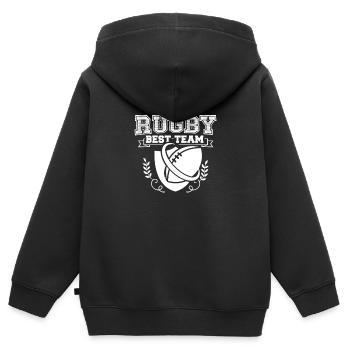 Rugby Rugby Rugby - Kinder Premium Organic Zip Hoodie - Schwarz - Hinten - AI Model Kid Male (0cm)