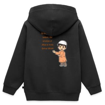 Coran Sourate verset Allah Allah Islam Cadeau Musulman - Sweat Premium à capuche zippé enfant bio - noir - Dos - AI Model Kid Male (0cm)
