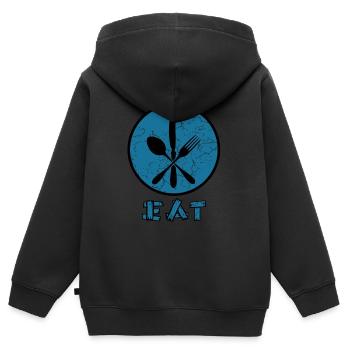 Manger avec cutlery - manger avec des couverts - Sweat Premium à capuche zippé enfant bio - noir - Dos - AI Model Kid Male (0cm)