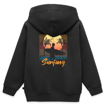 Sommer Palmen Surfen Urlaub - Kinder Premium Organic Zip Hoodie - Schwarz - Hinten - AI Model Kid Male (0cm)