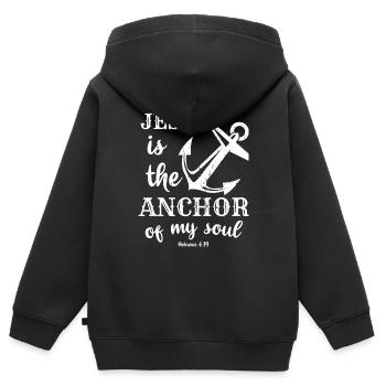 Jesus - Kinder Premium Organic Zip Hoodie - Schwarz - Hinten - AI Model Kid Male (0cm)