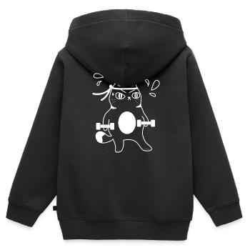 Katzen Workout - Kinder Premium Organic Zip Hoodie - Schwarz - Hinten - AI Model Kid Male (0cm)