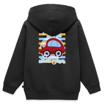 Jesus, Christian for children, Jesus directs, car - Kids Premium Organic Zip-up Hoodie - black - Back - AI Model Kid Male (0cm)