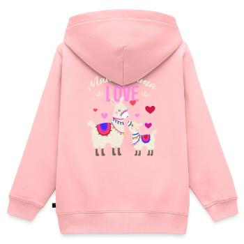 Mama Llama - Cadeau de fête des mères et de grossesse - Sweat Premium à capuche zippé enfant bio - rose - Dos - AI Model Kid Female (0cm)