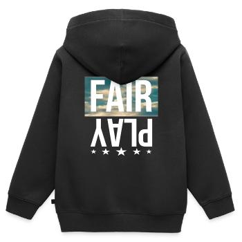 fair play - Kids Premium Organic Zip-up Hoodie - black - Back - AI Model Kid Male (0cm)