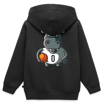 Nilpferd Basketball, geschenk ballsport slamdunk - Kinder Premium Organic Zip Hoodie - Schwarz - Hinten - AI Model Kid Male (0cm)