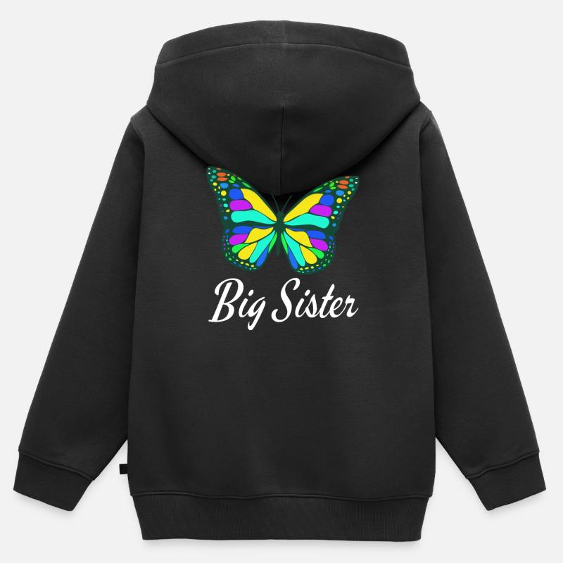 Big Sister Colorful TShirt Design - Sweat Premium à capuche zippé enfant bio - noir