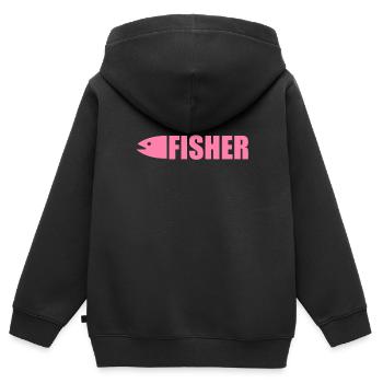 Poissons Poissons Poissons Pêche - Sweat Premium à capuche zippé enfant bio - noir - Dos - AI Model Kid Male (0cm)