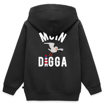 Moin Digga Hamburg Moewe Leuchtturm Geschenk - Kinder Premium Organic Zip Hoodie - Schwarz - Hinten - AI Model Kid Male (0cm)