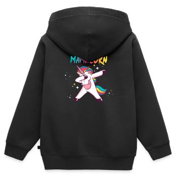Mamacorn Mama Fête des Mères Maman Licorne Licorne - Sweat Premium à capuche zippé enfant bio - noir - Dos - AI Model Kid Male (0cm)