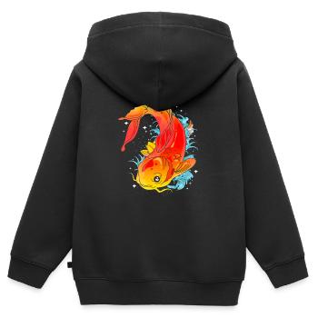 Koi poissons carpes Nishikigoi Kohaku Asagi cadeau - Sweat Premium à capuche zippé enfant bio - noir - Dos - AI Model Kid Male (0cm)