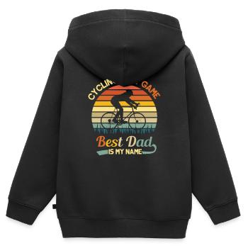 Cadeau de fête des pères vélo - Sweat Premium à capuche zippé enfant bio - noir - Dos - AI Model Kid Male (0cm)