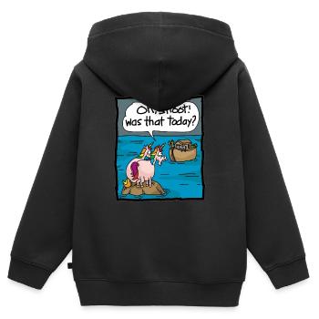 Licorne Arche de Noé Bible Histoire Communion - Sweat Premium à capuche zippé enfant bio - noir - Dos - AI Model Kid Male (0cm)