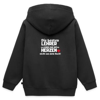 Lehrer Herz Lehren Schule Bildung Spruch Buch - Kinder Premium Organic Zip Hoodie - Schwarz - Hinten - AI Model Kid Male (0cm)