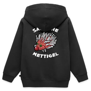 SAVE THE METTIGEL Mett Zwiebel Fleischesser - Kinder Premium Organic Zip Hoodie - Schwarz - Hinten - AI Model Kid Male (0cm)
