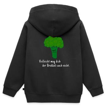 Vielleicht mag dich der Brokkoli auch nicht? - Kinder Premium Organic Zip Hoodie - Schwarz - Hinten - AI Model Kid Male (0cm)