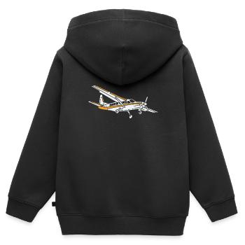 Avion à hélice Aviateur pilote - Sweat Premium à capuche zippé enfant bio - noir - Dos - AI Model Kid Male (0cm)