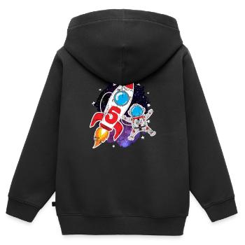 5ème anniversaire de la fusée astronaute spatiale - Sweat Premium à capuche zippé enfant bio - noir - Dos - AI Model Kid Male (0cm)